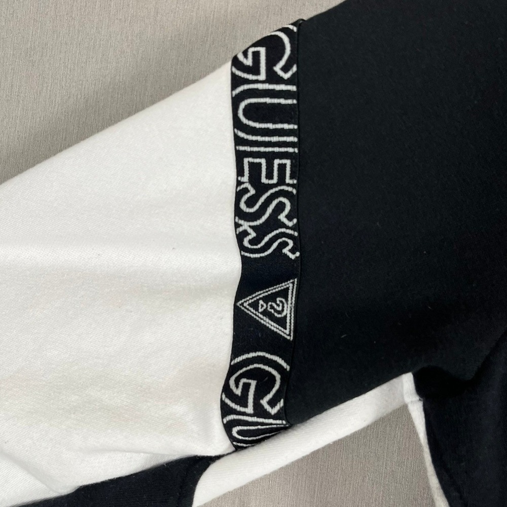 Guess Sweatshirt Mens Large Colorblock Logo Taping Black White EUC - Picture 7 of 9